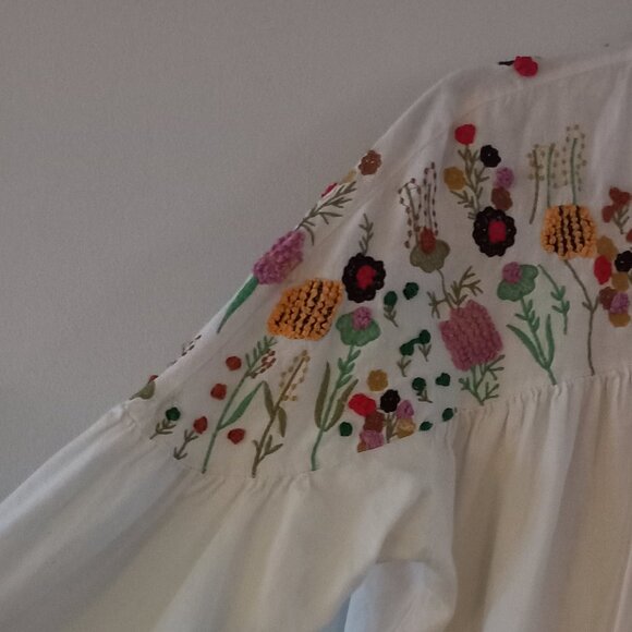 ZARA TRAFALUC cotton multi coloured embroidery puff sleeve blouse - Picture 4 of 11